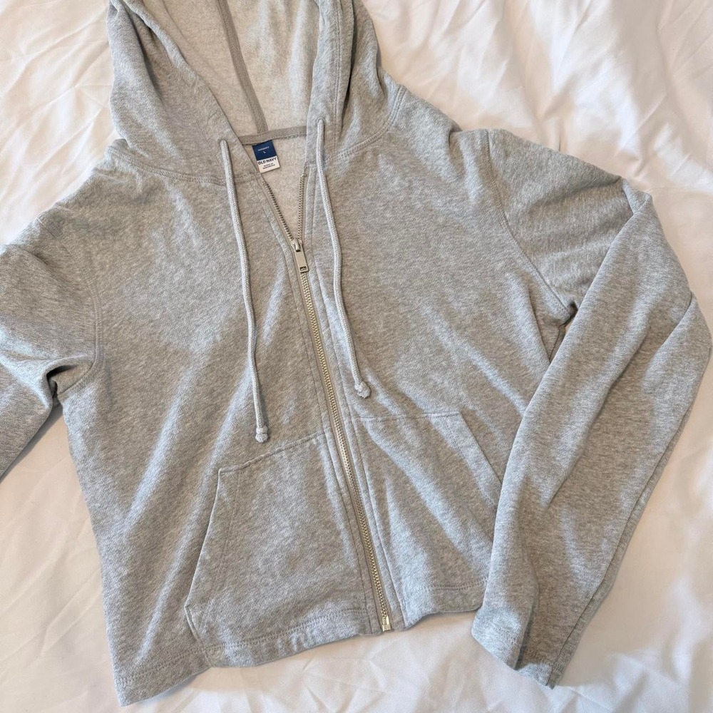 Old Navy Womens Cropped Zip Up Hoodie Heather Gray SoComfy Shrunken Fit Large